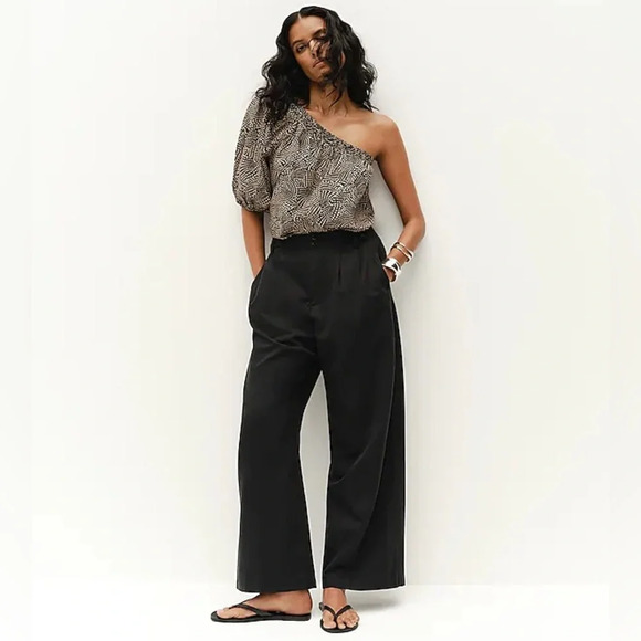 Madewell The Harlow Wide-Leg Pants Indigo Blue Linen blend size 12 - Picture 1 of 16